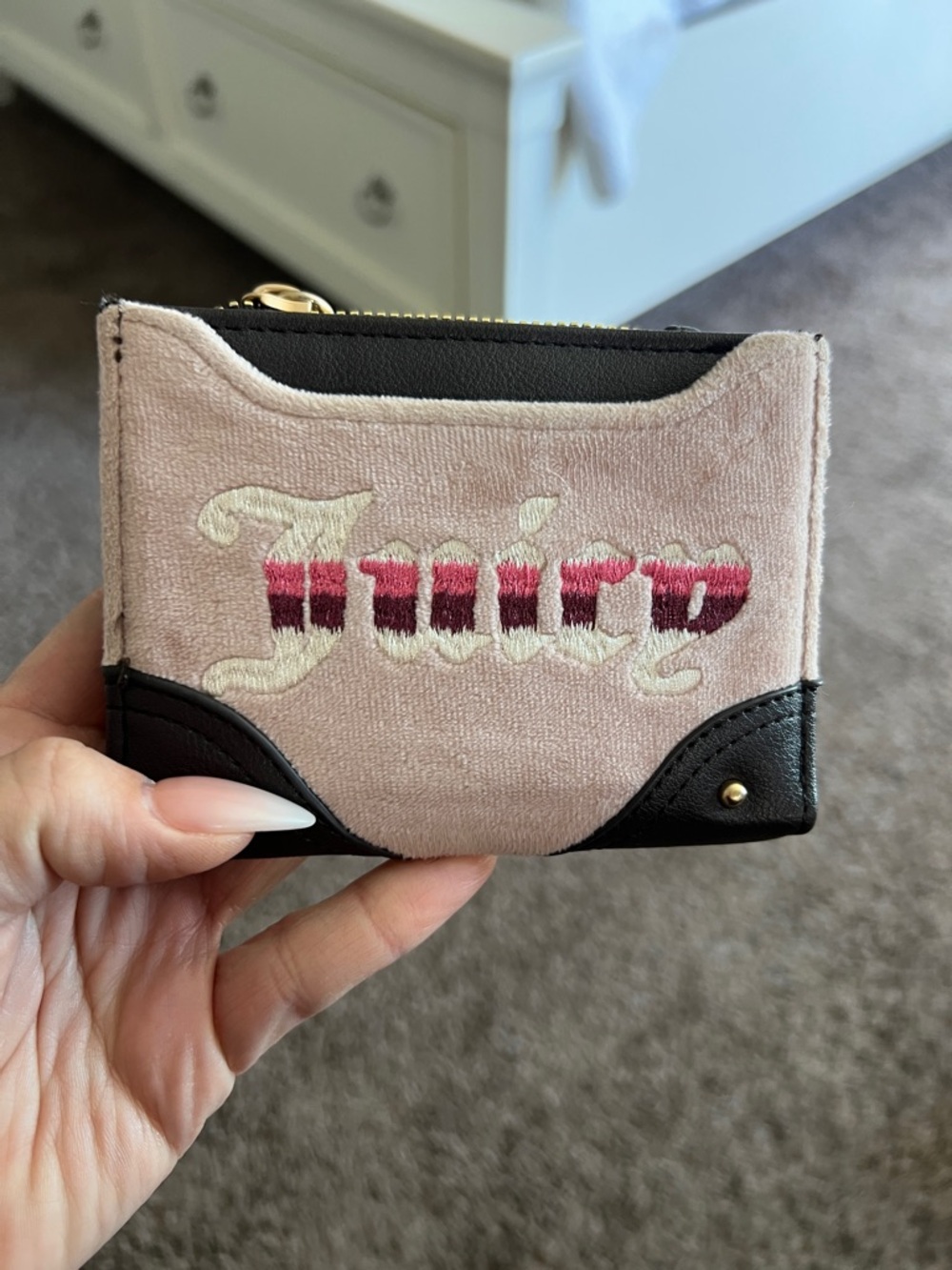 Juicy Couture Pink and Black Velvet Card Case Wallet